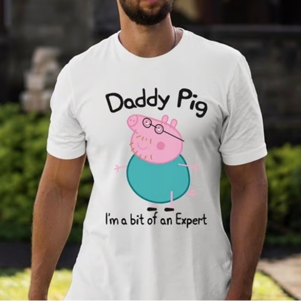 DADDY PIG Peppa’s Father Mens Light Blue Graphic Tee | L